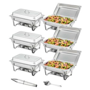 VEVOR 6 Pack Chafing Dish Buffet Set 8QT, 201 Stainless Steel Food Warmer Chafer Kit with 6 Full Size Food Pan & Fuel Holder Spoon Clip