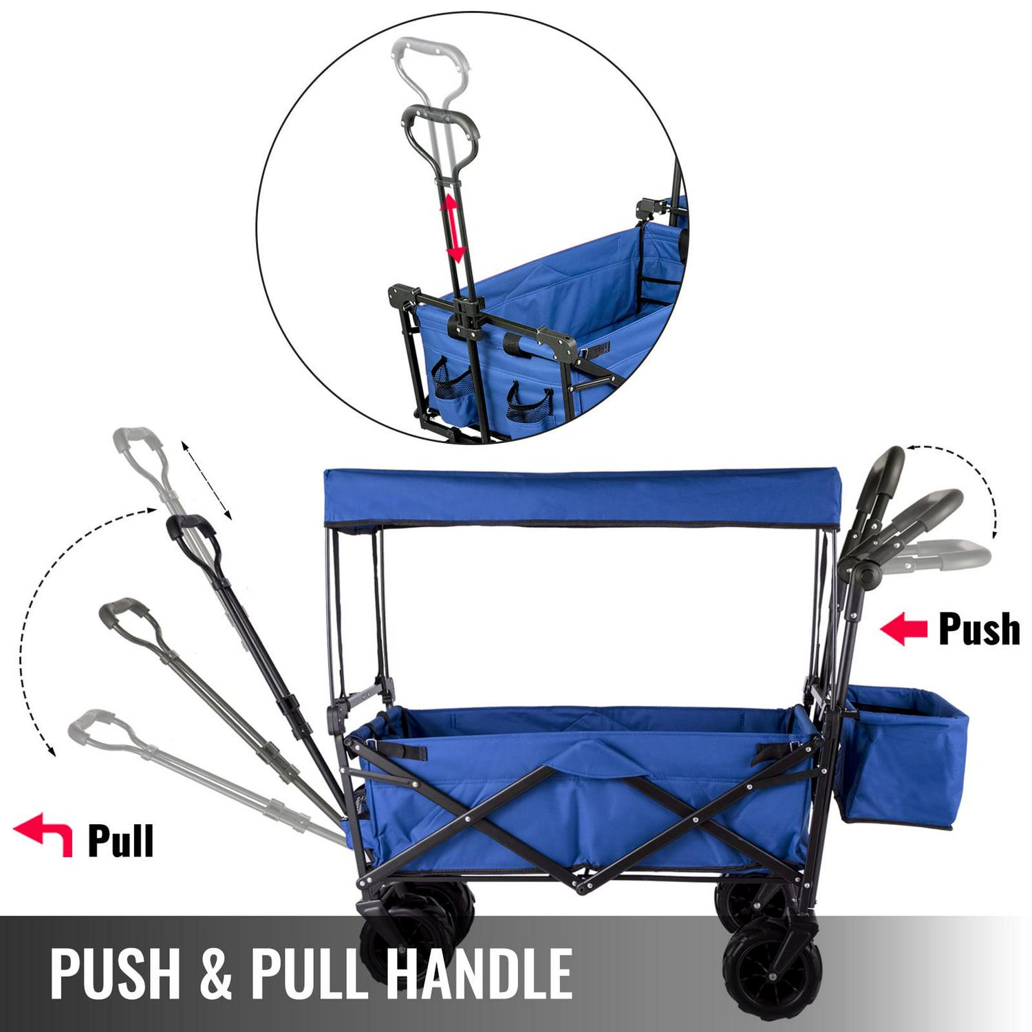 BENTISM Collapsible Wagon Cart 220lbs, Foldable Wagon Cart Removable Canopy 601D Oxford Cloth, Blue Portable Folding Wagon Adjustable Handles for Beach, Garden, Sports - Image 4