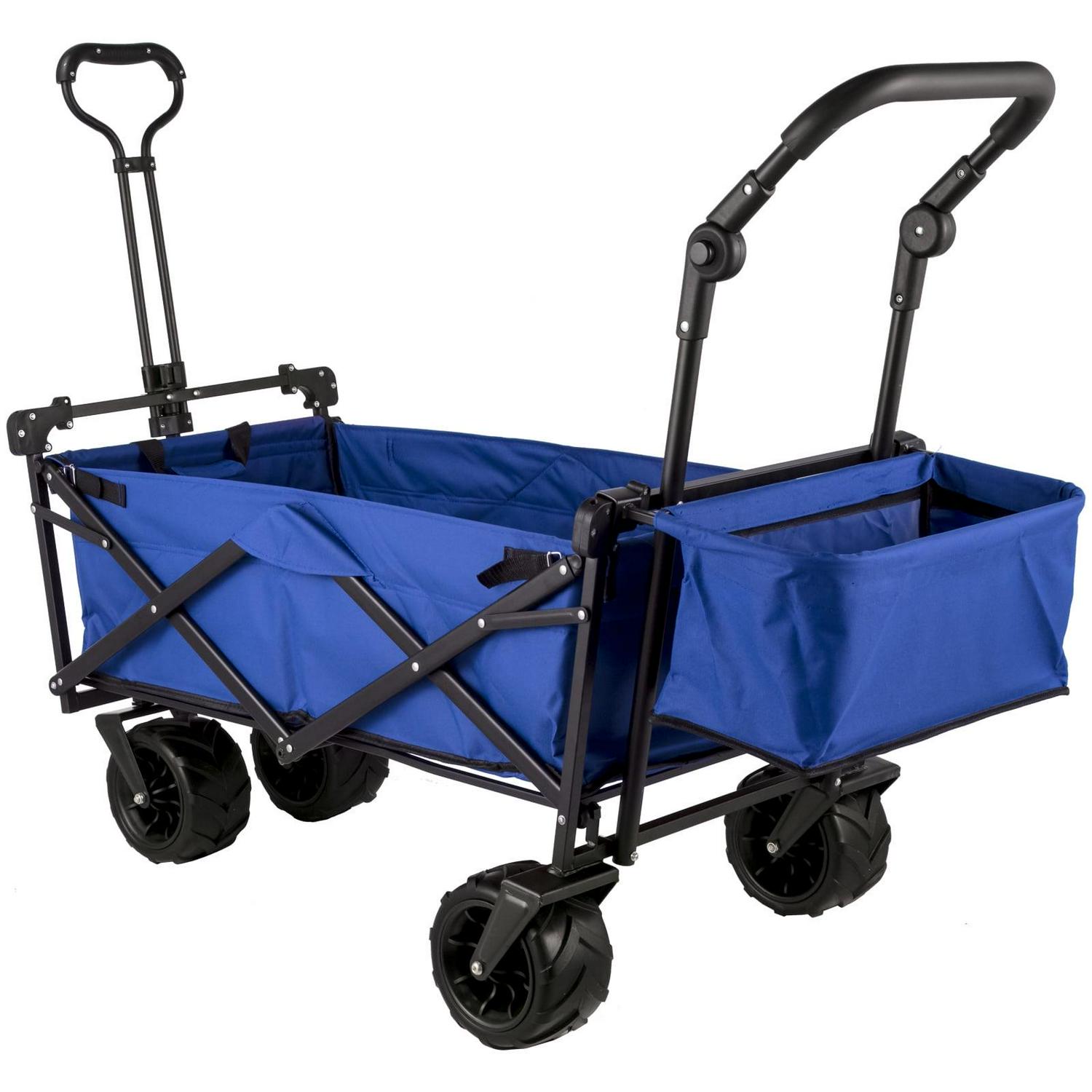 BENTISM Collapsible Wagon Cart 220lbs, Foldable Wagon Cart Removable Canopy 601D Oxford Cloth, Blue Portable Folding Wagon Adjustable Handles for Beach, Garden, Sports - Image 9