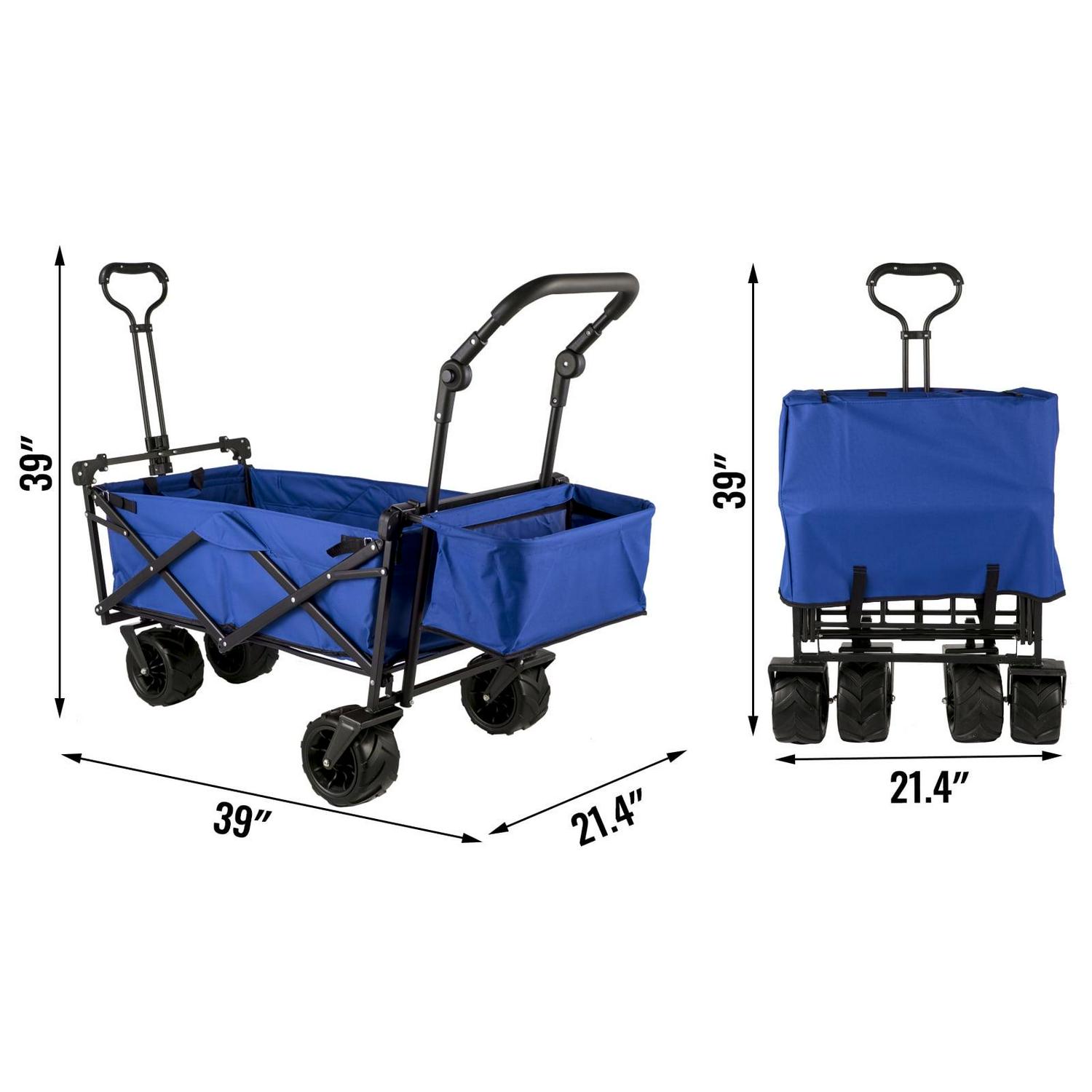 BENTISM Collapsible Wagon Cart 220lbs, Foldable Wagon Cart Removable Canopy 601D Oxford Cloth, Blue Portable Folding Wagon Adjustable Handles for Beach, Garden, Sports - Image 8