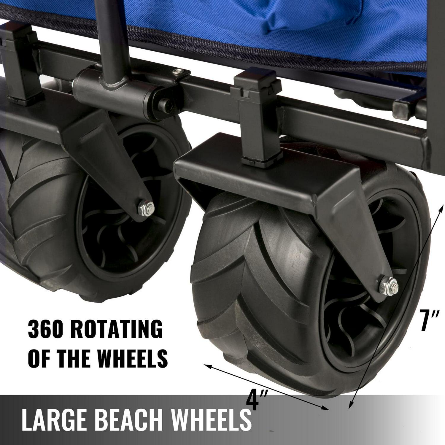 BENTISM Collapsible Wagon Cart 220lbs, Foldable Wagon Cart Removable Canopy 601D Oxford Cloth, Blue Portable Folding Wagon Adjustable Handles for Beach, Garden, Sports - Image 6