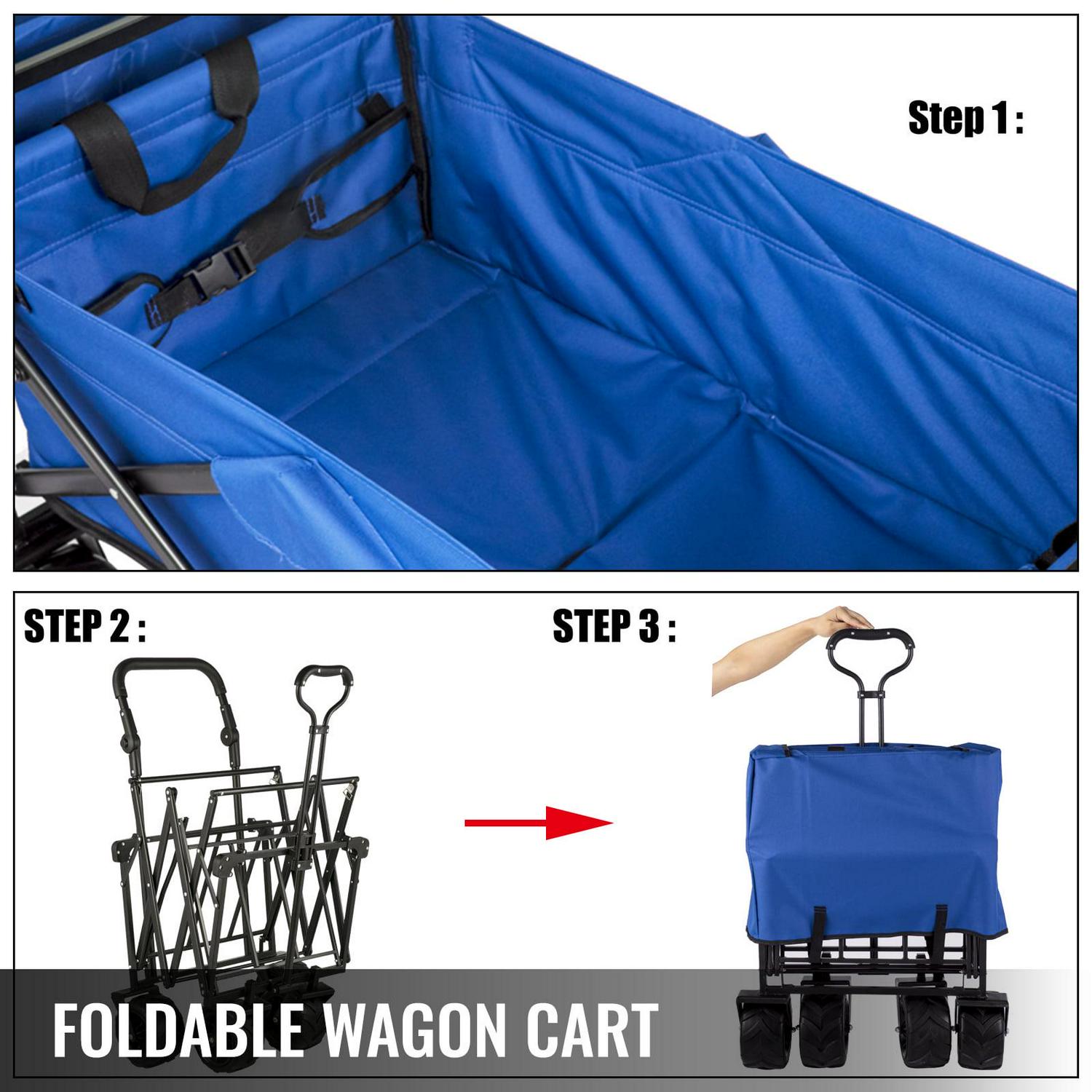 BENTISM Collapsible Wagon Cart 220lbs, Foldable Wagon Cart Removable Canopy 601D Oxford Cloth, Blue Portable Folding Wagon Adjustable Handles for Beach, Garden, Sports - Image 5