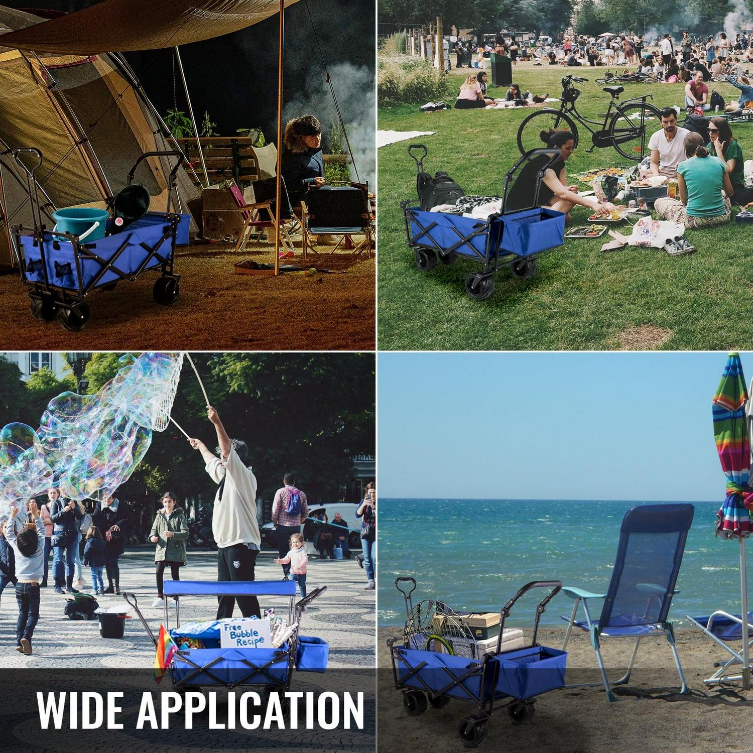 BENTISM Collapsible Wagon Cart 220lbs, Foldable Wagon Cart Removable Canopy 601D Oxford Cloth, Blue Portable Folding Wagon Adjustable Handles for Beach, Garden, Sports - Image 7