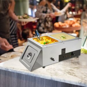 BENTISM Commercial Electric Food Warmer Countertop Buffet 2*12Qt Pan Bain Marie