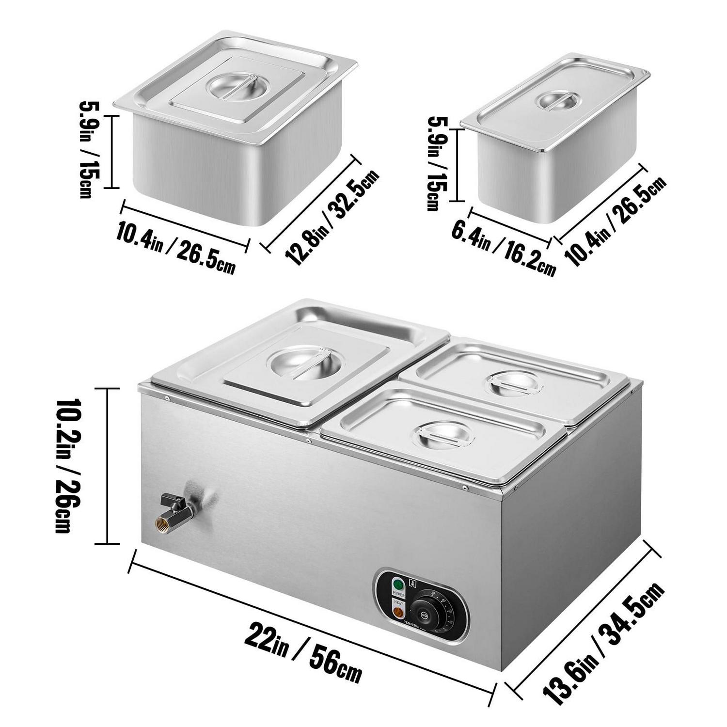 BENTISM Commercial Food Warmer Bain Marie 3-Pan 24Qt Buffet Food Warmer Stainless Steel - Image 8