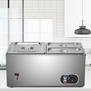 BENTISM Commercial Food Warmer Bain Marie 3-Pan 24Qt Buffet Food Warmer Stainless Steel