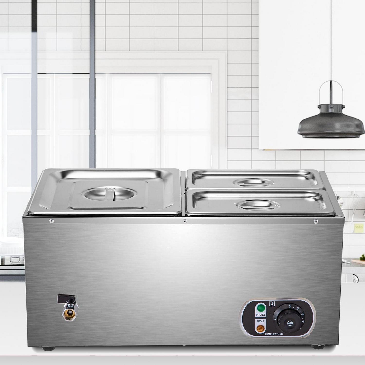 BENTISM Commercial Food Warmer Bain Marie 3-Pan 24Qt Buffet Food Warmer Stainless Steel