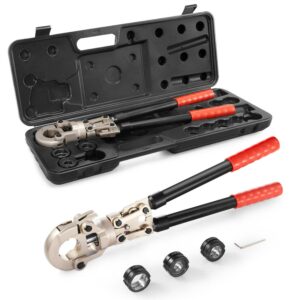 BENTISM Copper Press Tool Tube Fittings Crimping Kit, Pro Press Crimper with 1/2", 3/4", 1" Quick Change Jaws, 360° Rotatable Crimp Tool & Locking Pin, Extendable Handle