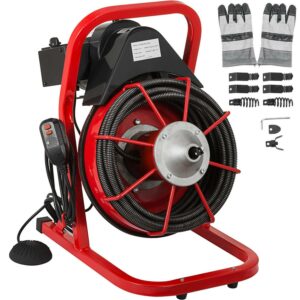 BENTISM Drain Cleaner 50'-100' Drain Cleaning Machine Snake Sewer Clean w/ Cutters[50ft x 3/8in Light(open type)]