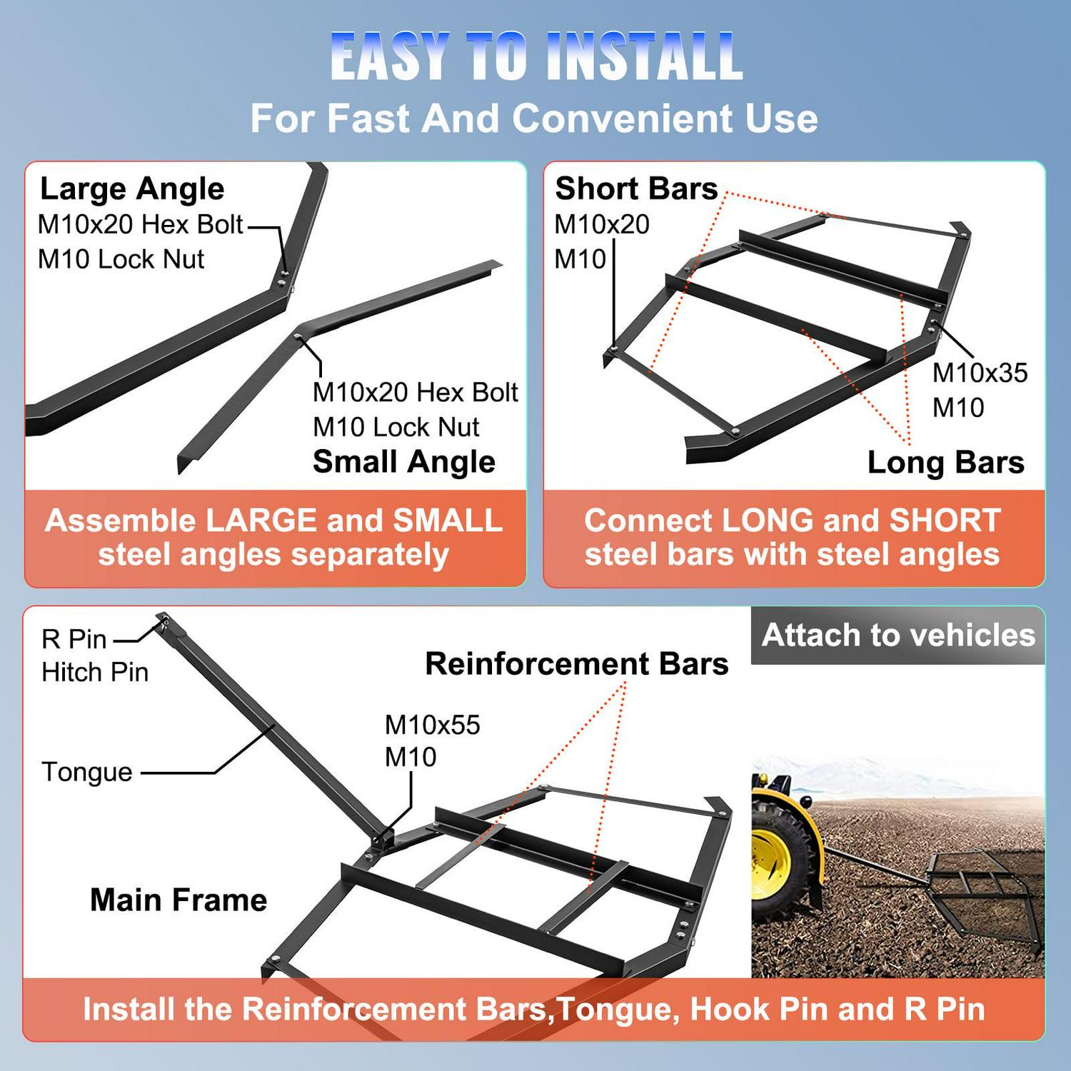 BENTISM Driveway Drag Tow Behind Drag Harrow 66'' Width, Steel Gravel Grader For ATV,UTV - Image 6