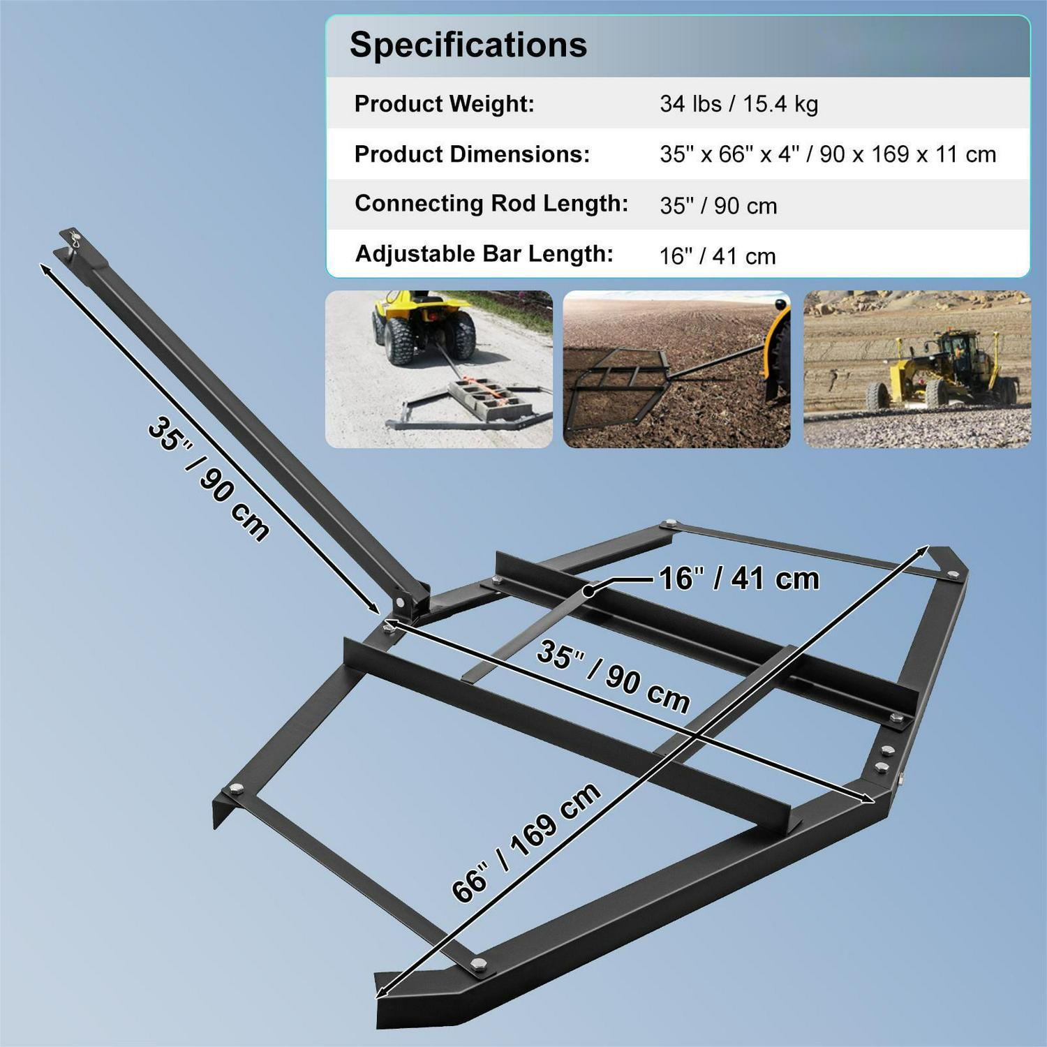 BENTISM Driveway Drag Tow Behind Drag Harrow 66'' Width, Steel Gravel Grader For ATV,UTV - Image 7