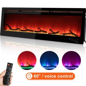 BENTISM Electric Fireplace Linear Fireplace 50'' Wall-mount/Recessed Voice Control