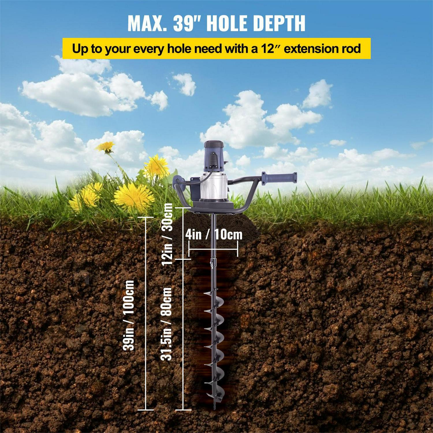 BENTISM Electric Post Hole Digger Head Earth Auger 1200W 1.6HP Powerful Engine - Image 3