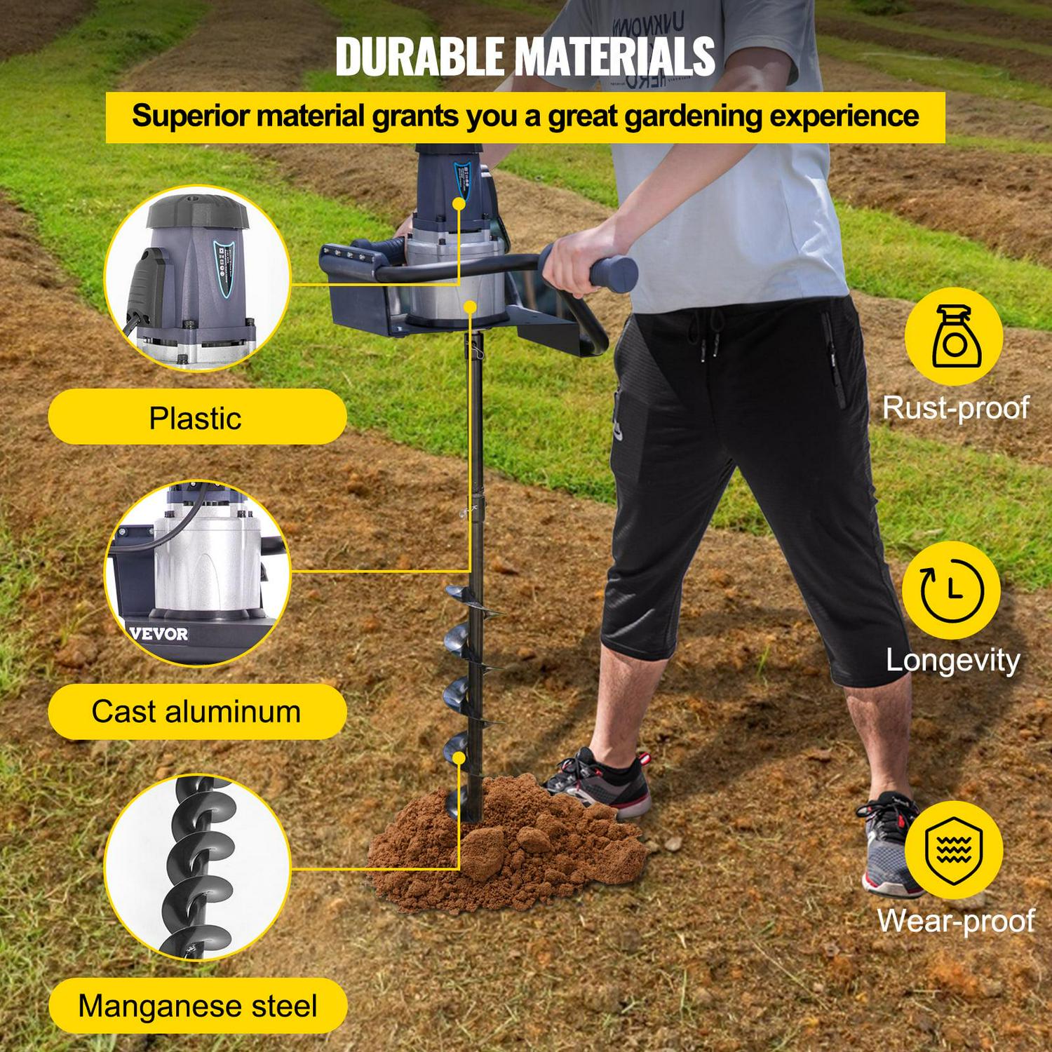 BENTISM Electric Post Hole Digger Head Earth Auger 1200W 1.6HP Powerful Engine - Image 5