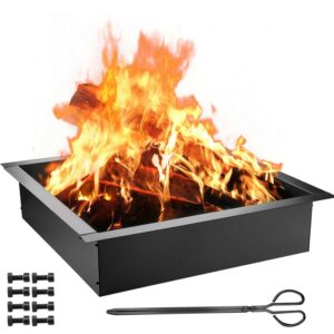 BENTISM Fire Pit Ring, 30" Square Fire Pit Insert, Heavy Duty Steel Fire Ring, DIY Bonfire Liner with Tongs Insert with Simple Installation for Outdoor, Patio, Backyard