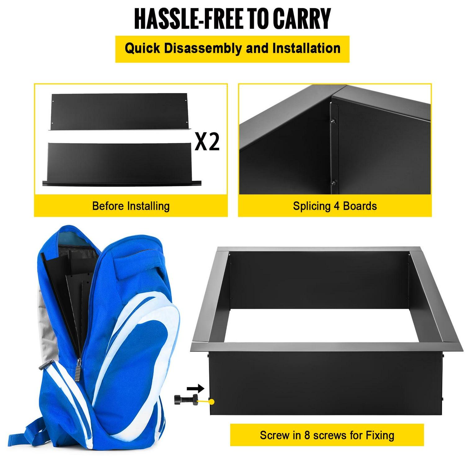 BENTISM Fire Pit Ring, 30" Square Fire Pit Insert, Heavy Duty Steel Fire Ring, DIY Bonfire Liner with Tongs Insert with Simple Installation for Outdoor, Patio, Backyard - Image 6