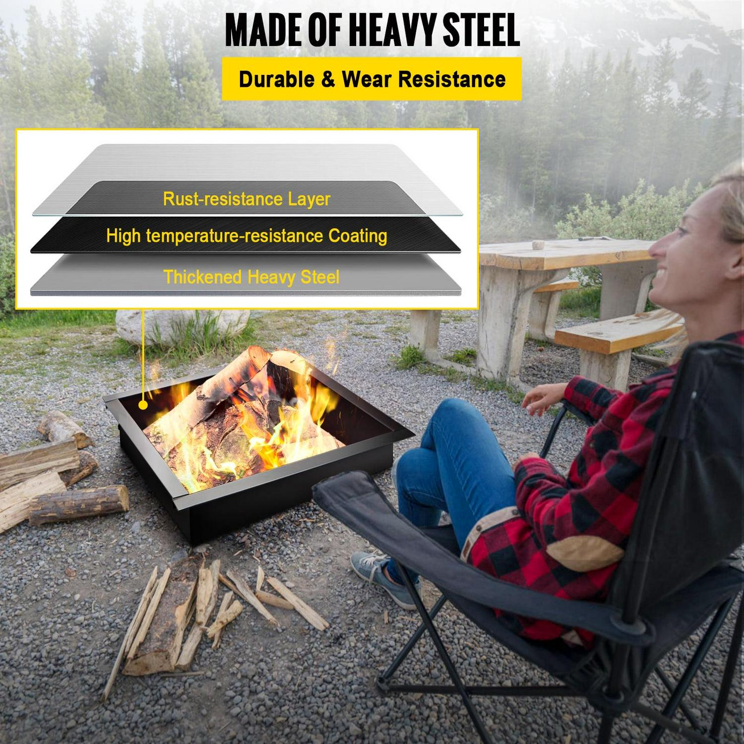 BENTISM Fire Pit Ring, 30" Square Fire Pit Insert, Heavy Duty Steel Fire Ring, DIY Bonfire Liner with Tongs Insert with Simple Installation for Outdoor, Patio, Backyard - Image 5