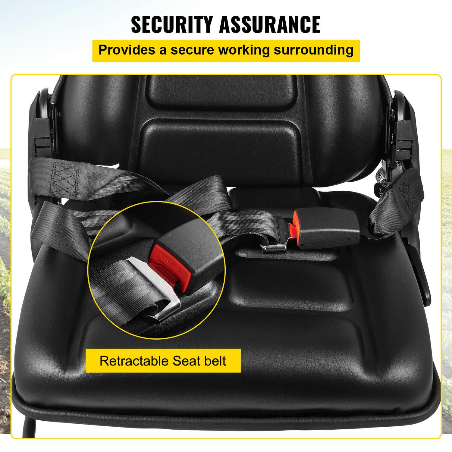 BENTISM Forklift Seat Mower Seat Universal PVC High Back Tractor Seat w/ Seat Belt - Image 5