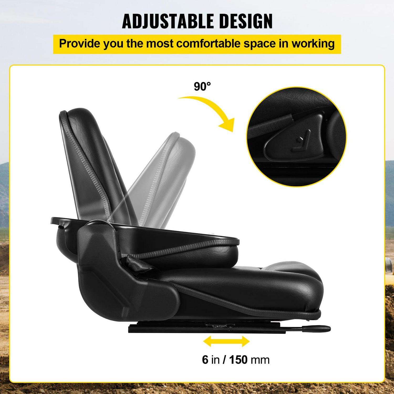 BENTISM Forklift Seat Mower Seat Universal PVC High Back Tractor Seat w/ Seat Belt - Image 4