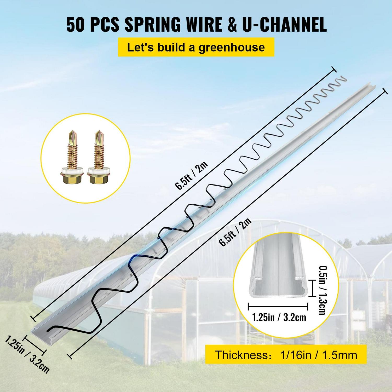 BENTISM Greenhouse Wiggle Wire &Aluminum Alloy Spring Lock U-Channel 6.56ft 50PCS - Image 2