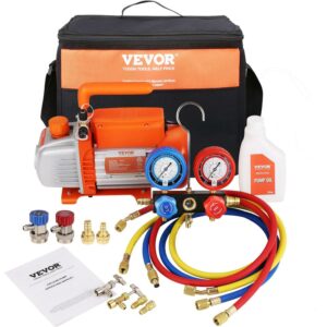 VEVOR HVAC Vacuum Pump 120V 1/5 HP 3.5 CFM Gauge Set Manifold Gauge Kit with Hose for automotive refrigeration and central air-conditioning maintenance