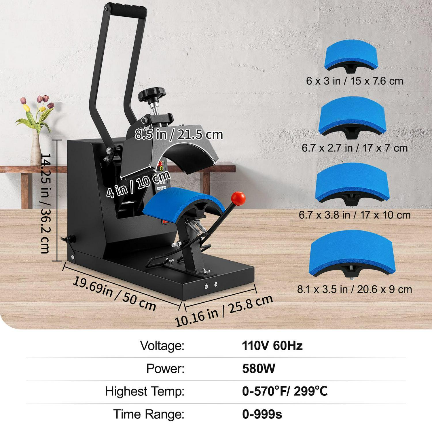 BENTISM Hat Heat Press, 4-in-1 Cap Heat Press Machine, Clamshell Sublimation Transfer, LCD Digital Timer Temperature Control with 4pcs Curved Heating Elements (6x3/6.7x2.7/6.7x2.7/8.1x3.5) - Image 7