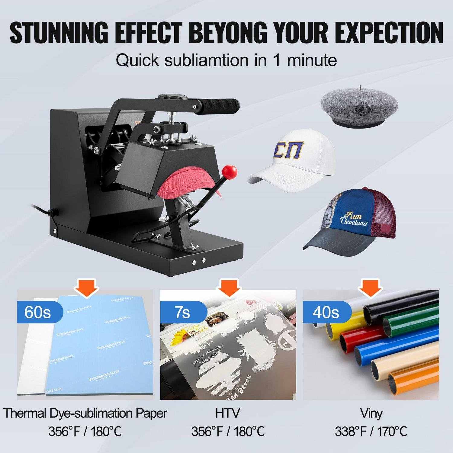 BENTISM Hat Heat Press, 4-in-1 Cap Heat Press Machine, Clamshell Sublimation Transfer, LCD Digital Timer Temperature Control with 4pcs Curved Heating Elements (6x3/6.7x2.7/6.7x2.7/8.1x3.5) - Image 5