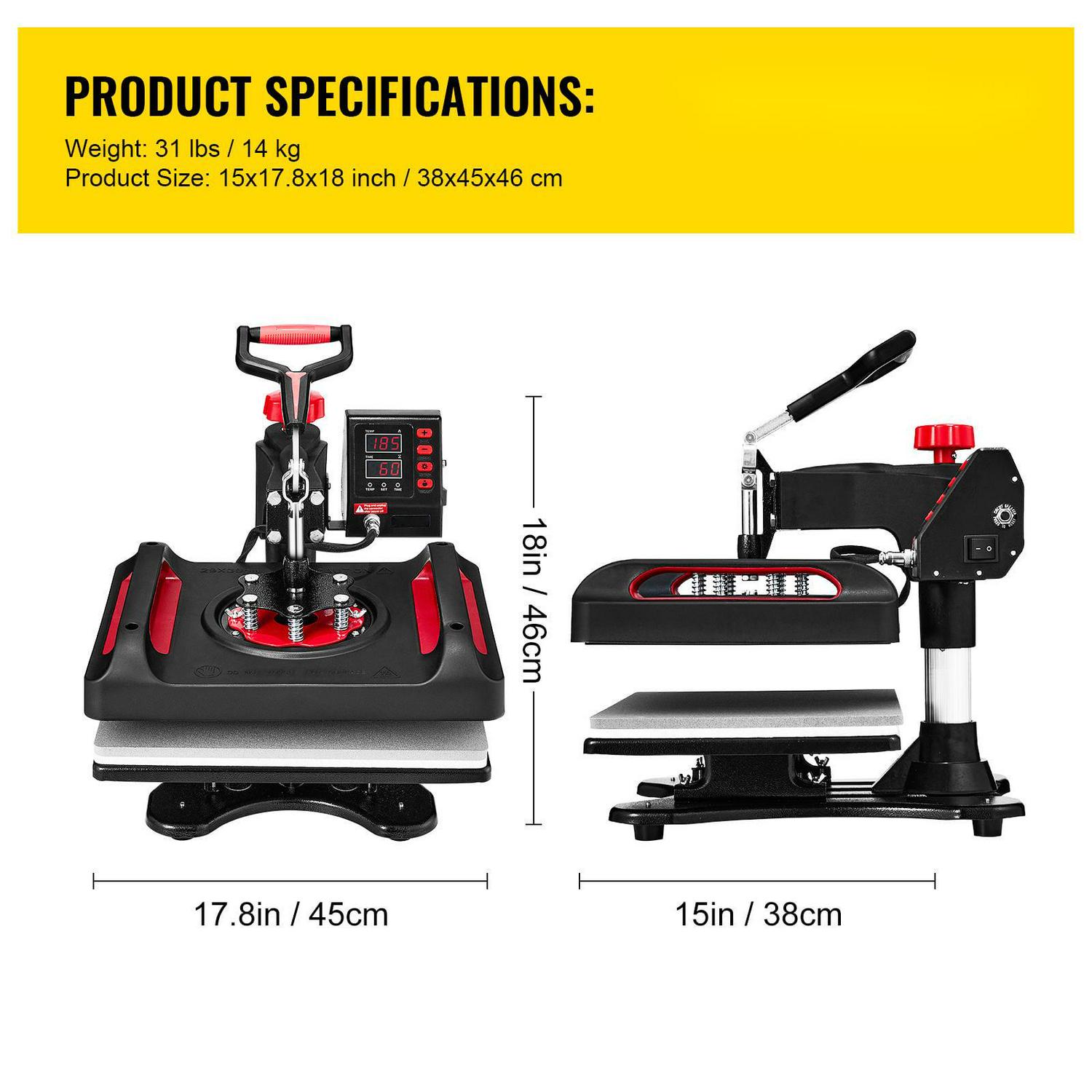 BENTISM Heat Press 11 in 1, 12"x 15" Dual-Tube Digital Heat Press Transfer Machine, 360° Swing Away Multifunctional Clamshell Printer,Swing Away Sublimation Machine for T-Shirt Hat Cap Mug - Image 7