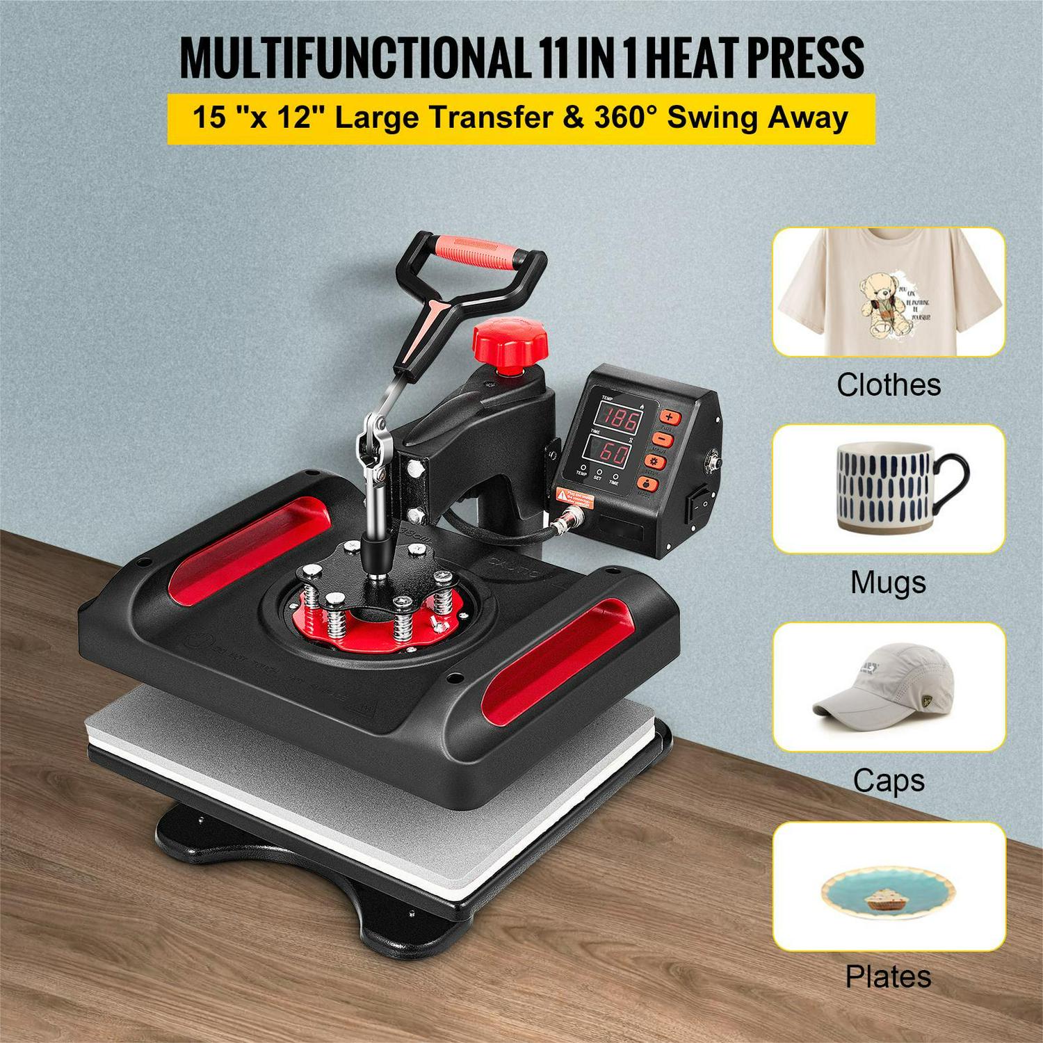 BENTISM Heat Press 11 in 1, 12"x 15" Dual-Tube Digital Heat Press Transfer Machine, 360° Swing Away Multifunctional Clamshell Printer,Swing Away Sublimation Machine for T-Shirt Hat Cap Mug - Image 2