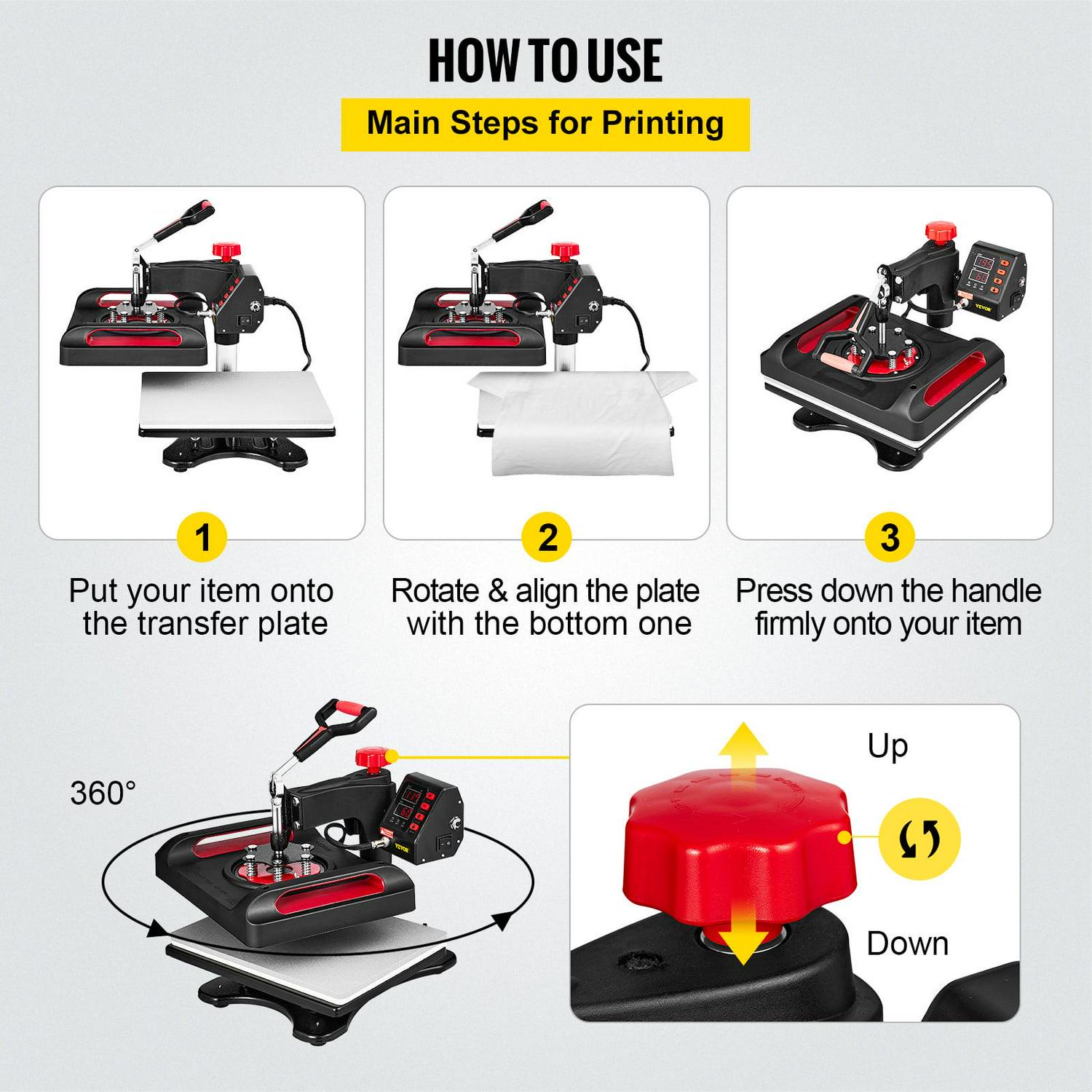 BENTISM Heat Press 11 in 1, 12"x 15" Dual-Tube Digital Heat Press Transfer Machine, 360° Swing Away Multifunctional Clamshell Printer,Swing Away Sublimation Machine for T-Shirt Hat Cap Mug - Image 5