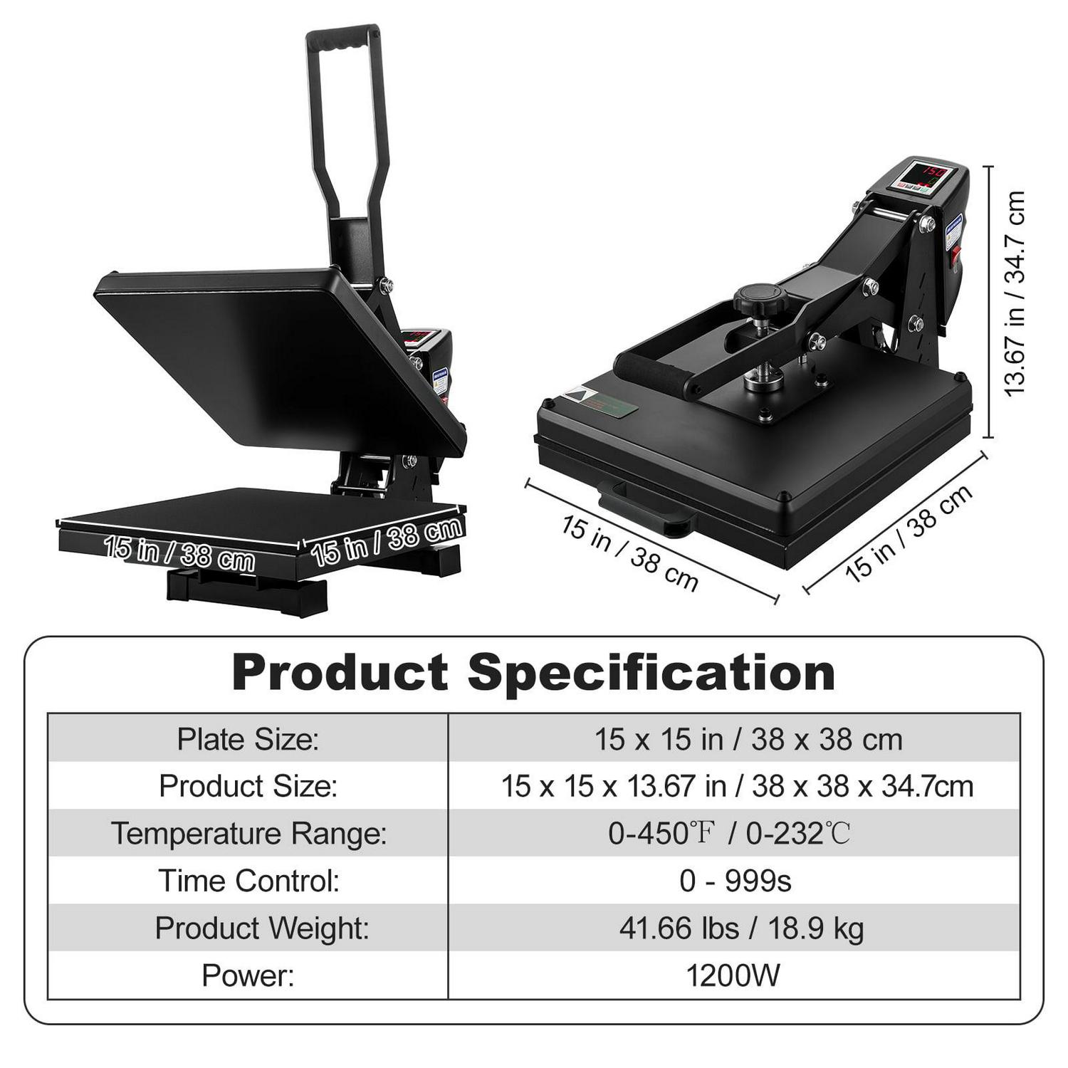 BENTISM Heat Press Machine, 15"x15" Swing Away T Shirt Pressing Machine Multifunction, High Pressure Heat Press Machine for T-Shirt, Power Digital Industrial Sublimation Printer, Black - Image 6