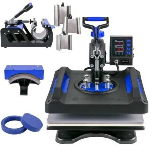 BENTISM Heat Press Machine 8 in 1, 15" x 15" 800W Dual-Tube Heating Press Sublimation Machine 360° Rotation Swing Away T-Shirt Printing Machine for DIY T-Shirts Cap & Mugs Blue