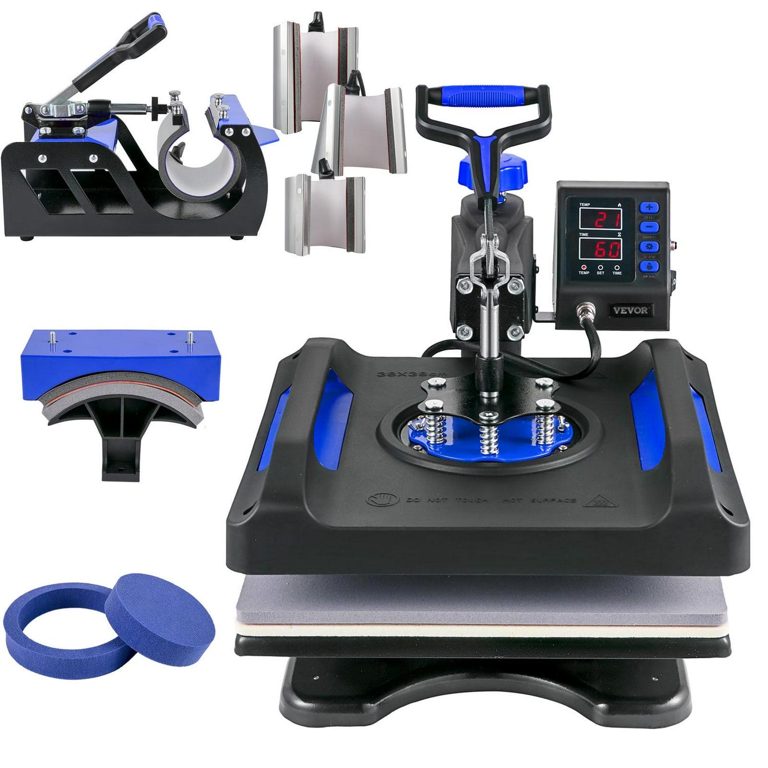 BENTISM Heat Press Machine 8 in 1, 15" x 15" 800W Dual-Tube Heating Press Sublimation Machine 360° Rotation Swing Away T-Shirt Printing Machine for DIY T-Shirts Cap & Mugs Blue