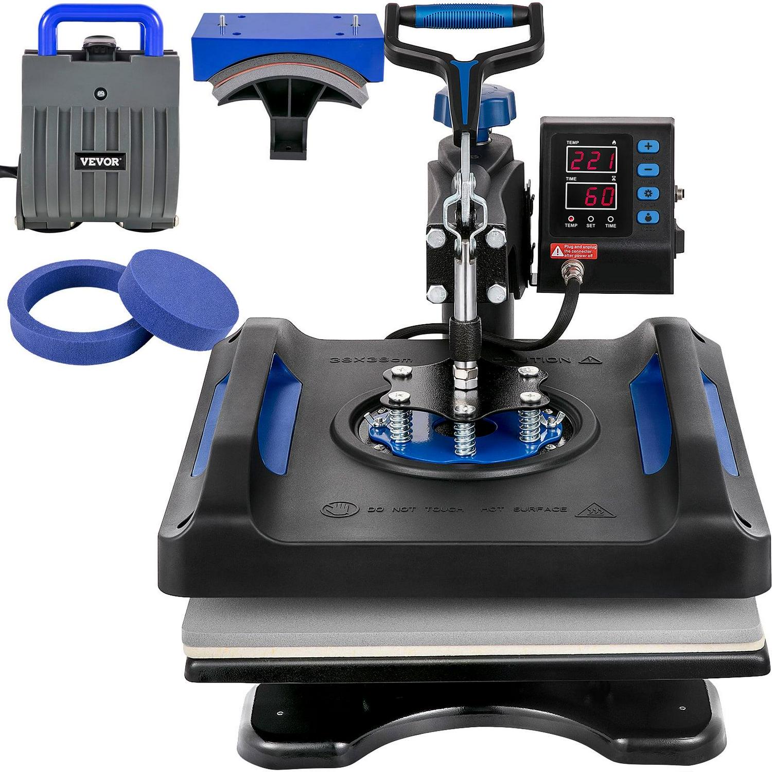 BENTISM Heat Press Machine 5 in 1,15" x 15" Dual-Tube Heating Press Sublimation Machine 360° Rotation Swing Away T-Shirt Printing Machine Dual-Tube Heating for DIY T-Shirts Cap & Mugs Blue