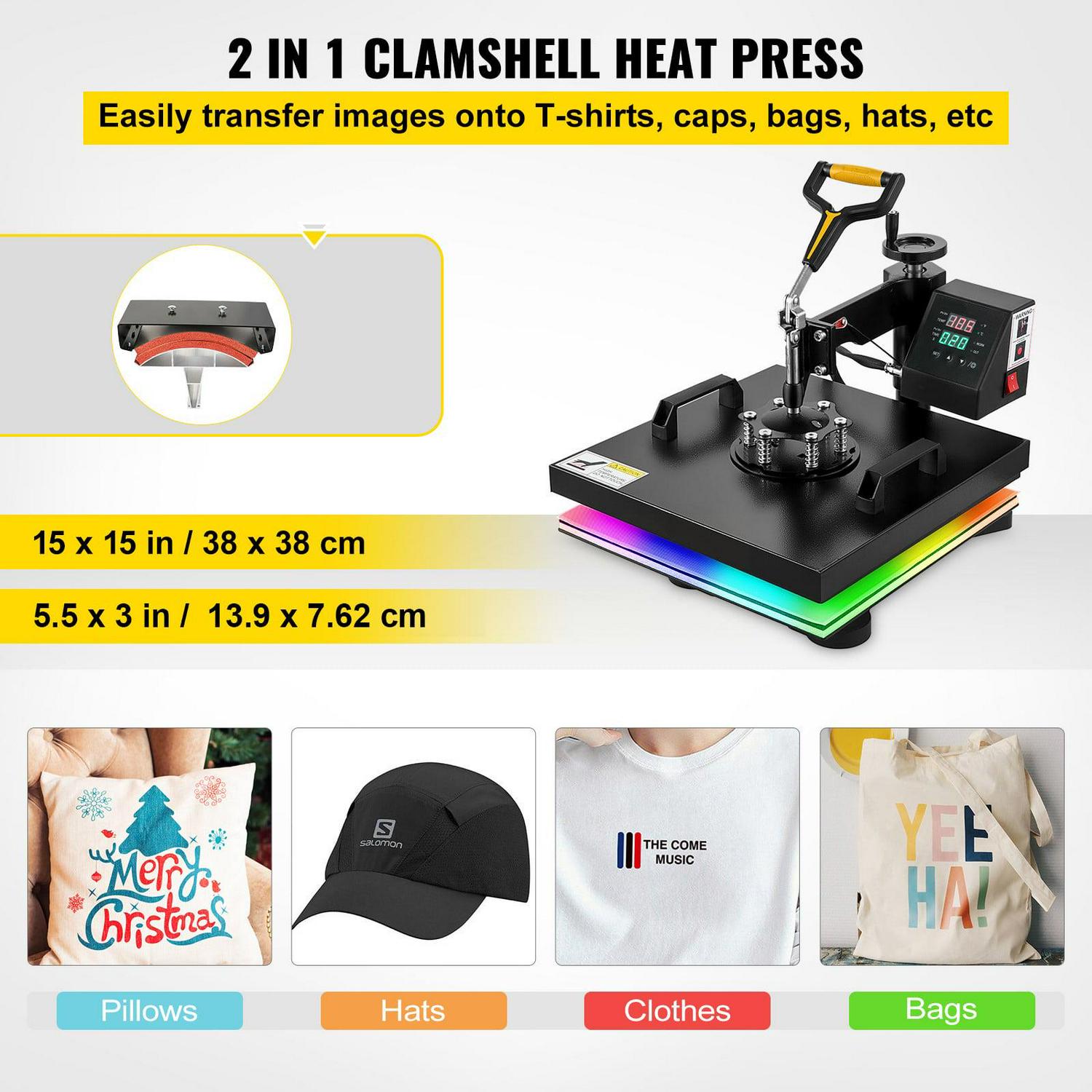 VEVOR Heat Press Machine 2 in 1, 15"x15" 360° Swing Away Digital Sublimationwith Teflon Coated, Digital Precise Heat Control, Powerpress for T-Shirts Hats Caps - Image 2