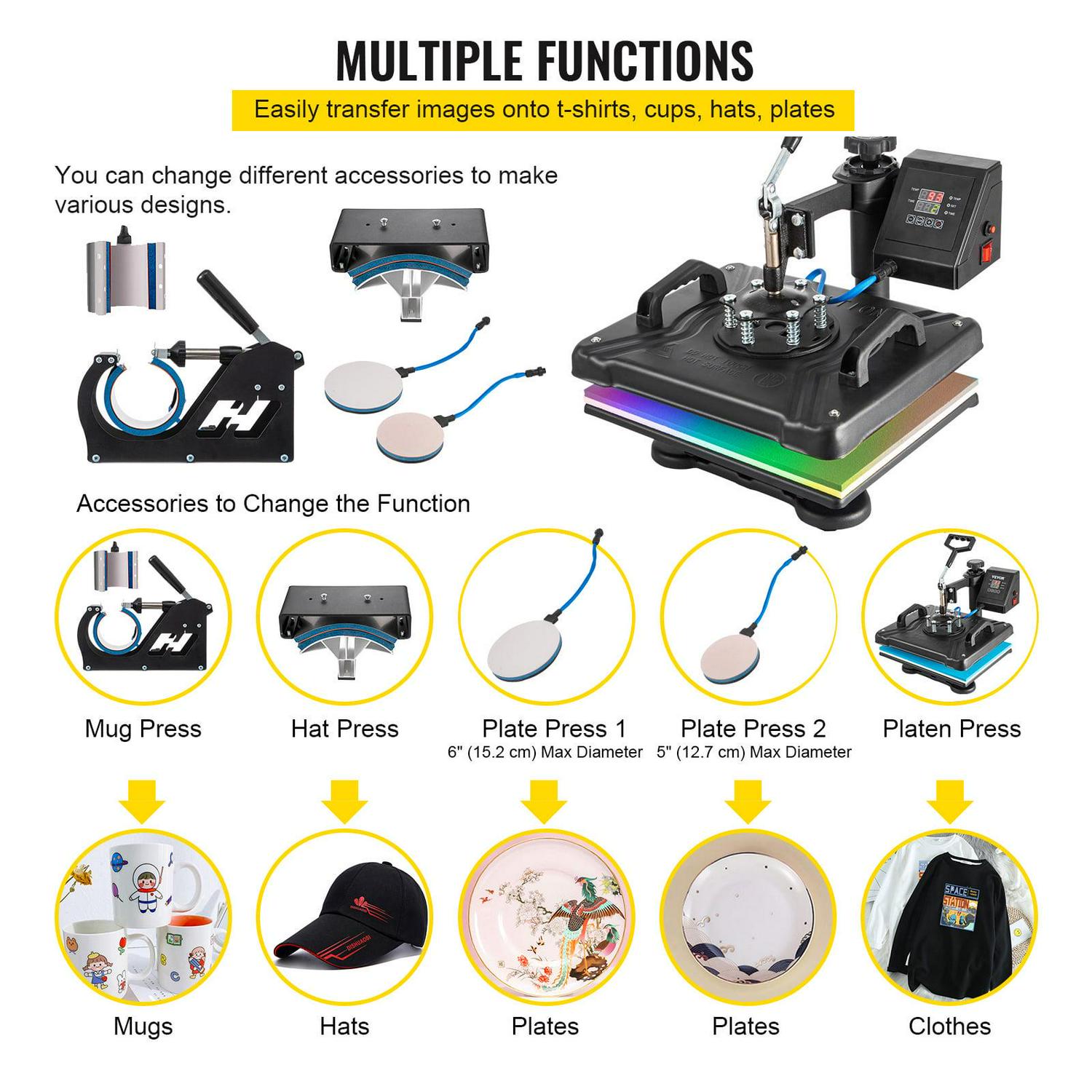 BENTISM 6 in 1 Heat Press Machine Digital Transfer Sublimation T-Shirt Mug Hat Plate Cap - Image 5