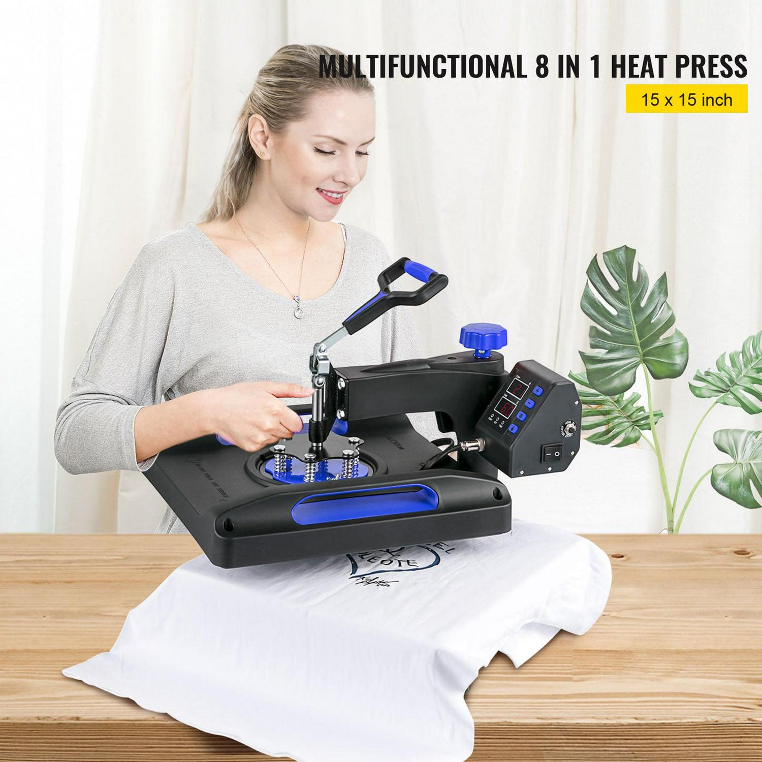 BENTISM Heat Press Machine 8 in 1, 15" x 15" 800W Dual-Tube Heating Press Sublimation Machine 360° Rotation Swing Away T-Shirt Printing Machine for DIY T-Shirts Cap & Mugs Blue - Image 2
