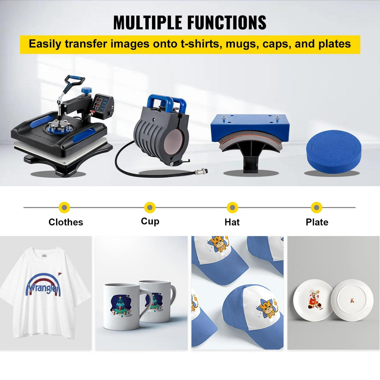 BENTISM Heat Press Machine 5 in 1,15" x 15" Dual-Tube Heating Press Sublimation Machine 360° Rotation Swing Away T-Shirt Printing Machine Dual-Tube Heating for DIY T-Shirts Cap & Mugs Blue - Image 7