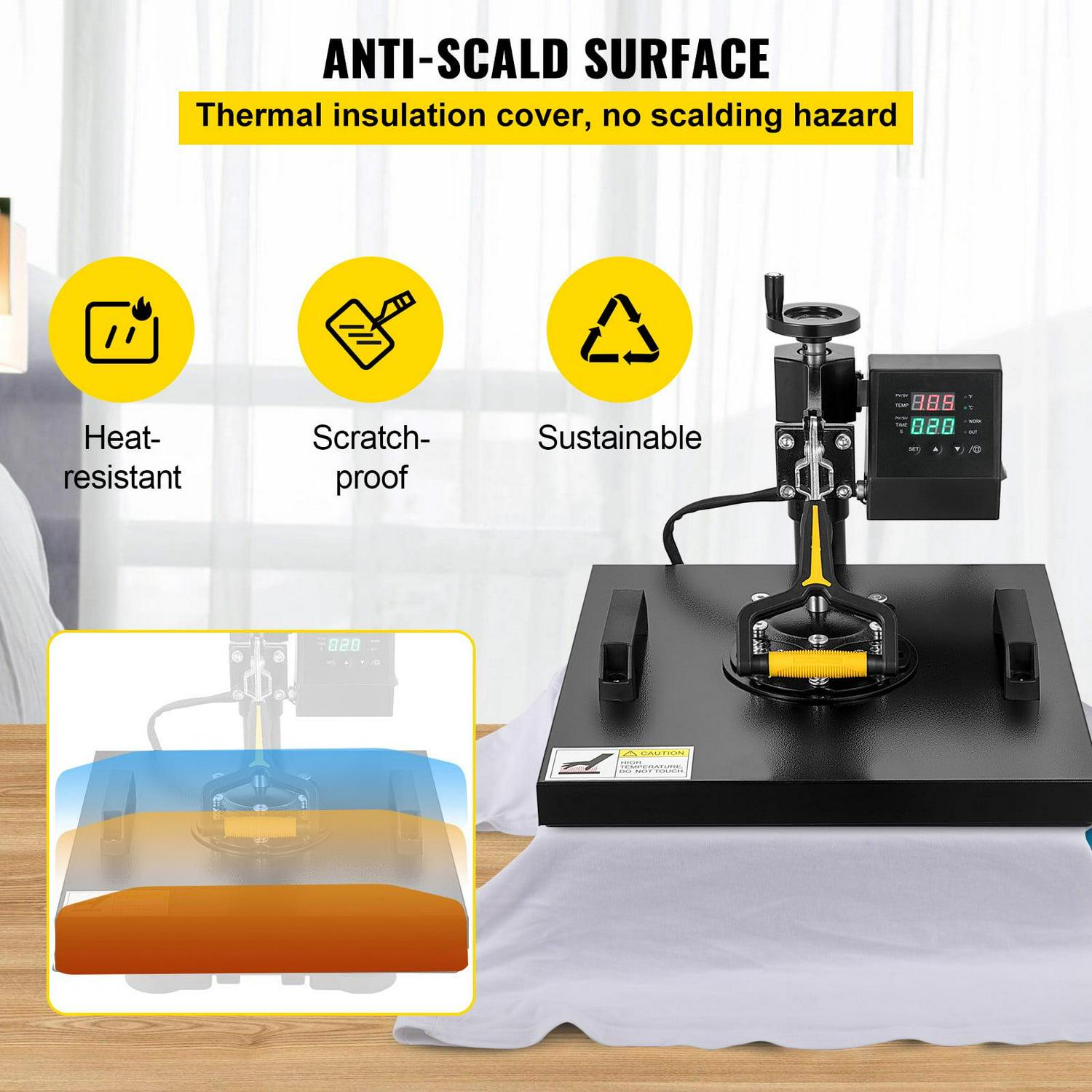 VEVOR Heat Press Machine 2 in 1, 15"x15" 360° Swing Away Digital Sublimationwith Teflon Coated, Digital Precise Heat Control, Powerpress for T-Shirts Hats Caps - Image 6