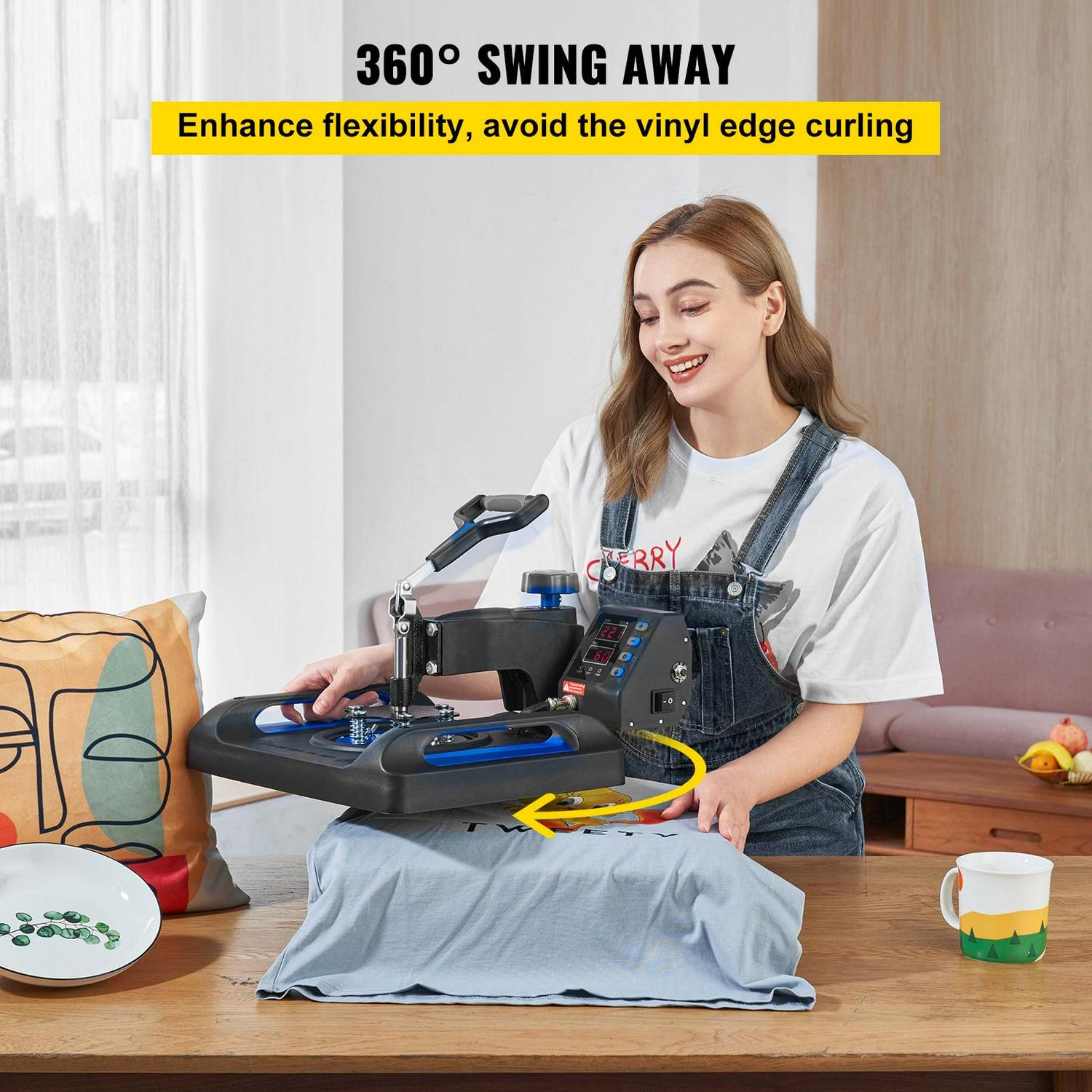 BENTISM Heat Press Machine 5 in 1,15" x 15" Dual-Tube Heating Press Sublimation Machine 360° Rotation Swing Away T-Shirt Printing Machine Dual-Tube Heating for DIY T-Shirts Cap & Mugs Blue - Image 5