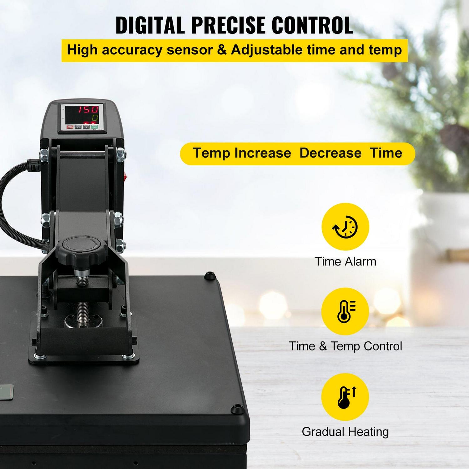 BENTISM Heat Press Machine, 15"x15" Swing Away T Shirt Pressing Machine Multifunction, High Pressure Heat Press Machine for T-Shirt, Power Digital Industrial Sublimation Printer, Black - Image 2