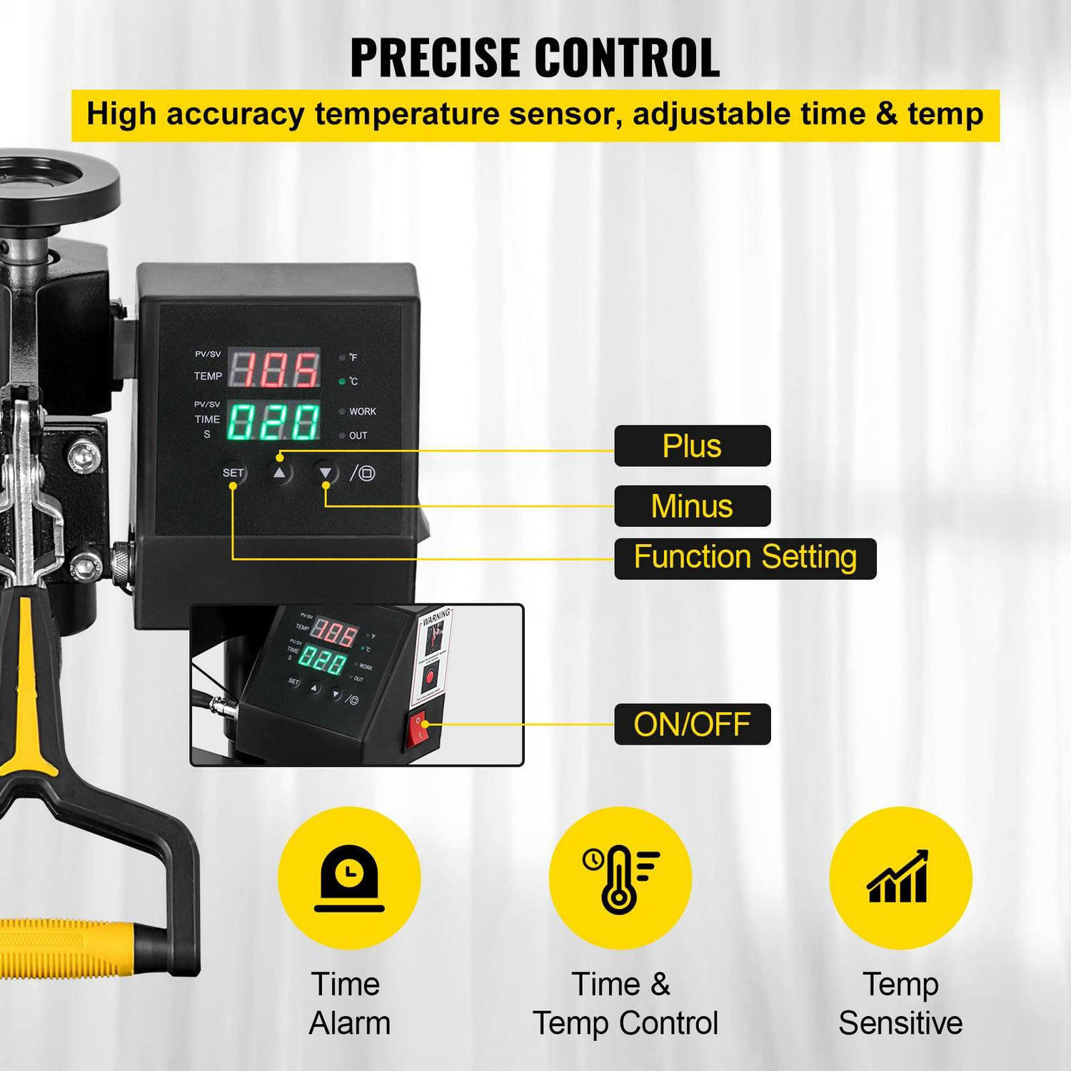 VEVOR Heat Press Machine 2 in 1, 15"x15" 360° Swing Away Digital Sublimationwith Teflon Coated, Digital Precise Heat Control, Powerpress for T-Shirts Hats Caps - Image 4