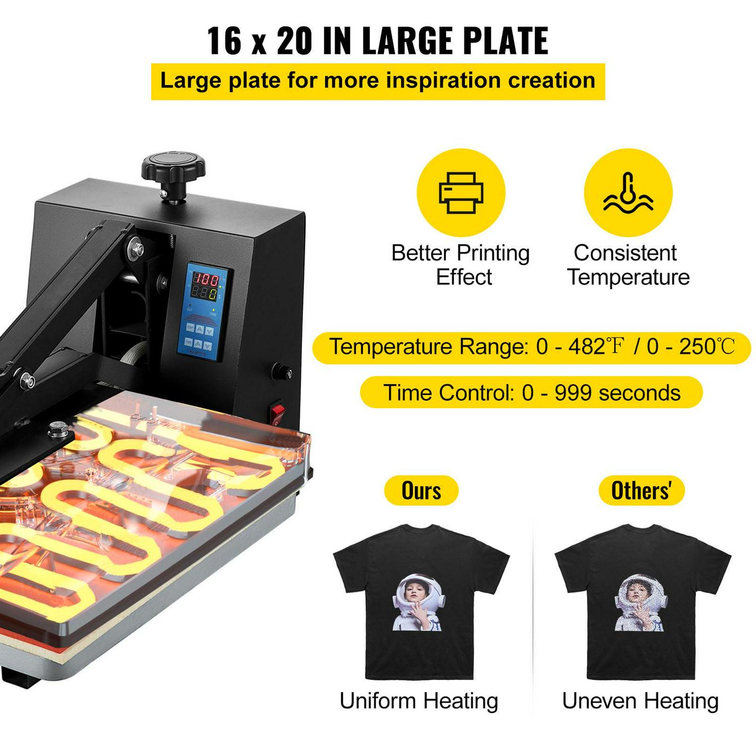 BENTISM Heat Press Machine, 16" x 20" Clamshell Sublimation Transfer Printer Teflon Coated, 1700W Digital Precise Heat Control, Silica-gel Sponge Powerpress for T-shirt Bag Pad Pillow - Image 3