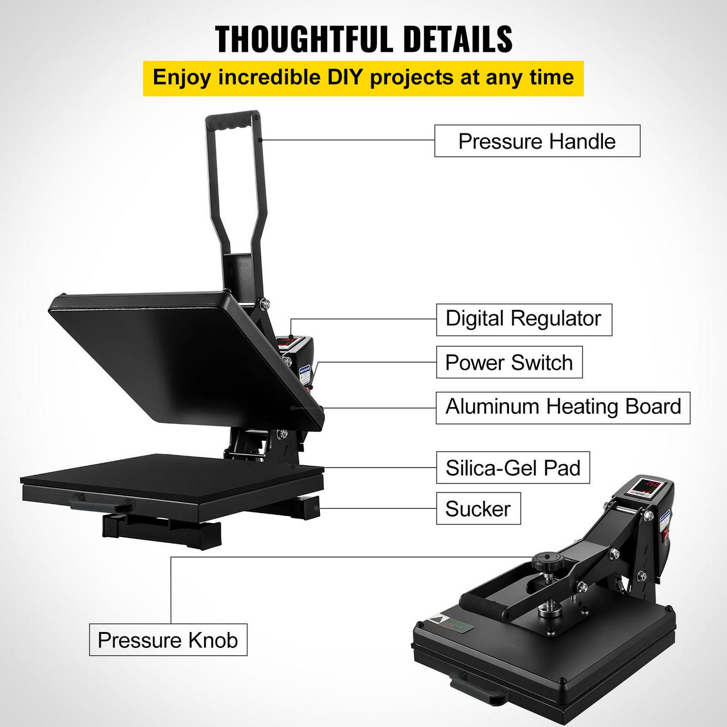 BENTISM Heat Press Machine, 15"x15" Swing Away T Shirt Pressing Machine Multifunction, High Pressure Heat Press Machine for T-Shirt, Power Digital Industrial Sublimation Printer, Black - Image 4