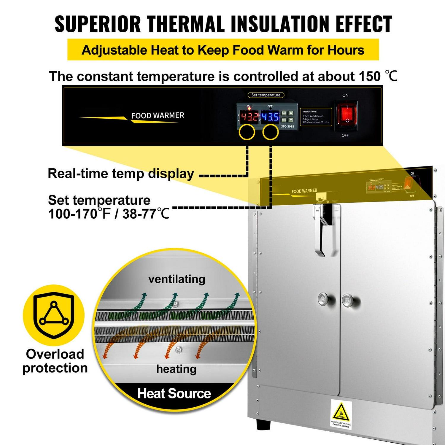 BENTISM Hot Box Food Warmer, 25x15x24in Concession Warmer with Water Tray, Four Disposable Catering Pans, Tested to UL Standards listed - Image 5