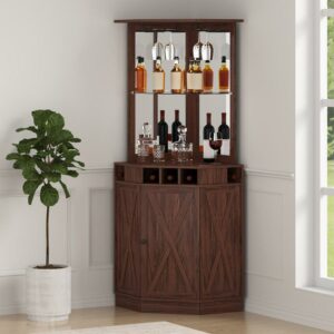 BENTISM Industrial Wine Bar Cabinet with Glass Holder, MDF Board Brown