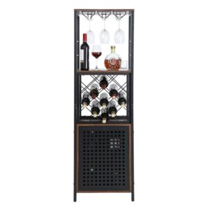 BENTISM Industrial Bar Cabinet with Wine Rack & Glass Holder 3-Tiers