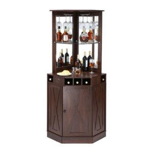BENTISM Industrial Bar Cabinet with Glass Holder, MDF Board Brown
