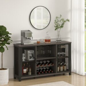 VEVOR Industrial Bar Cabinet 55*32.3*13.8 inches Wine Bar Table with Wine Rack for Liquor & Glasses