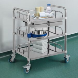 BENTISM Lab Cart Stainless Steel Cart 3 Layers with Refuse Basin 2 Drawers Size M